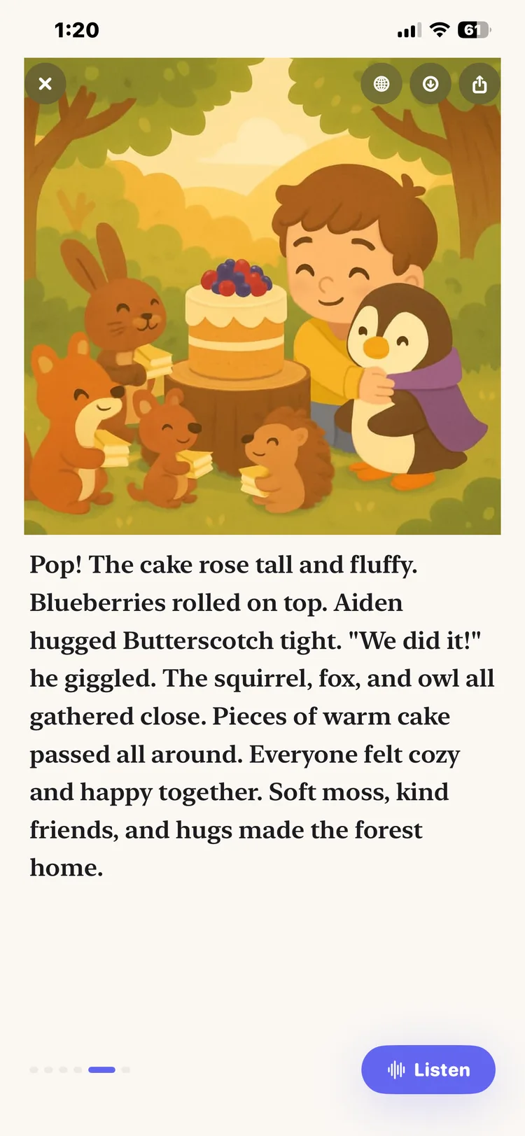 DreamWeaver AI story generation screen with progress indicator